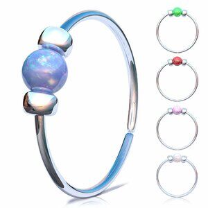 Thin Sterling Silver Tiny Nose Ring - Opal nose rings - - 2 mm Light Blue Opal p